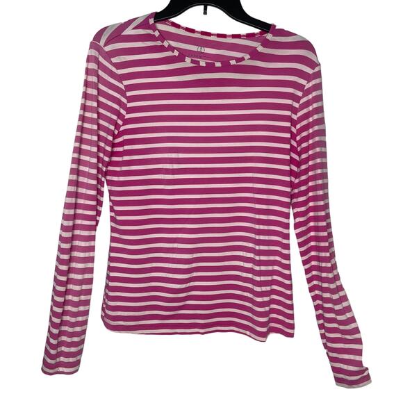 Lands' End shirt blouse top women's small white stripe on pink light weight - Picture 1 of 12